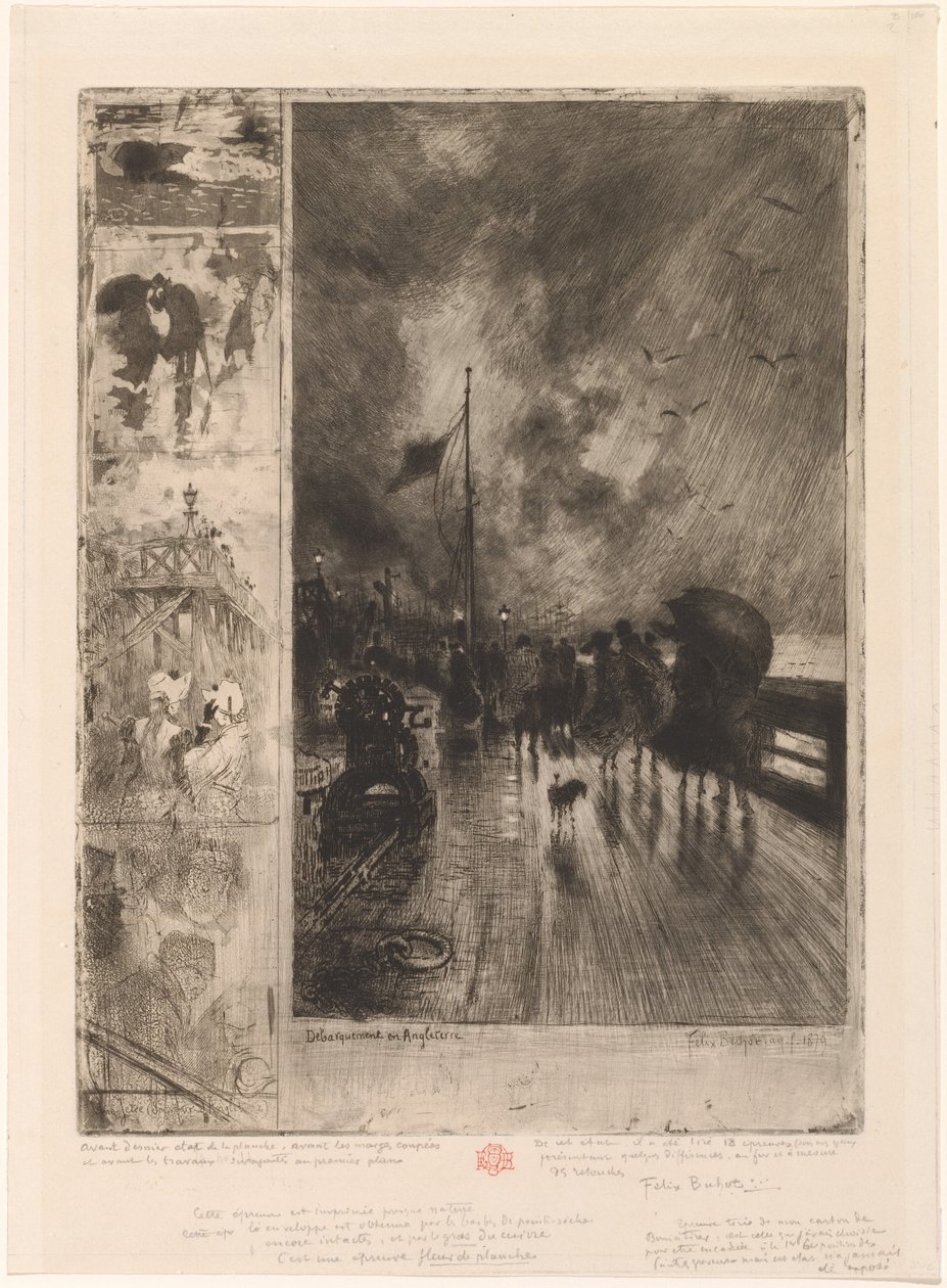 A Landing na Inglaterra, Landing na Inglaterra 1879. de Felix Hilaire Buhot