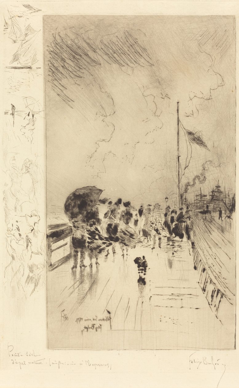 Um cais na Inglaterra, 1879. de Felix Hilaire Buhot