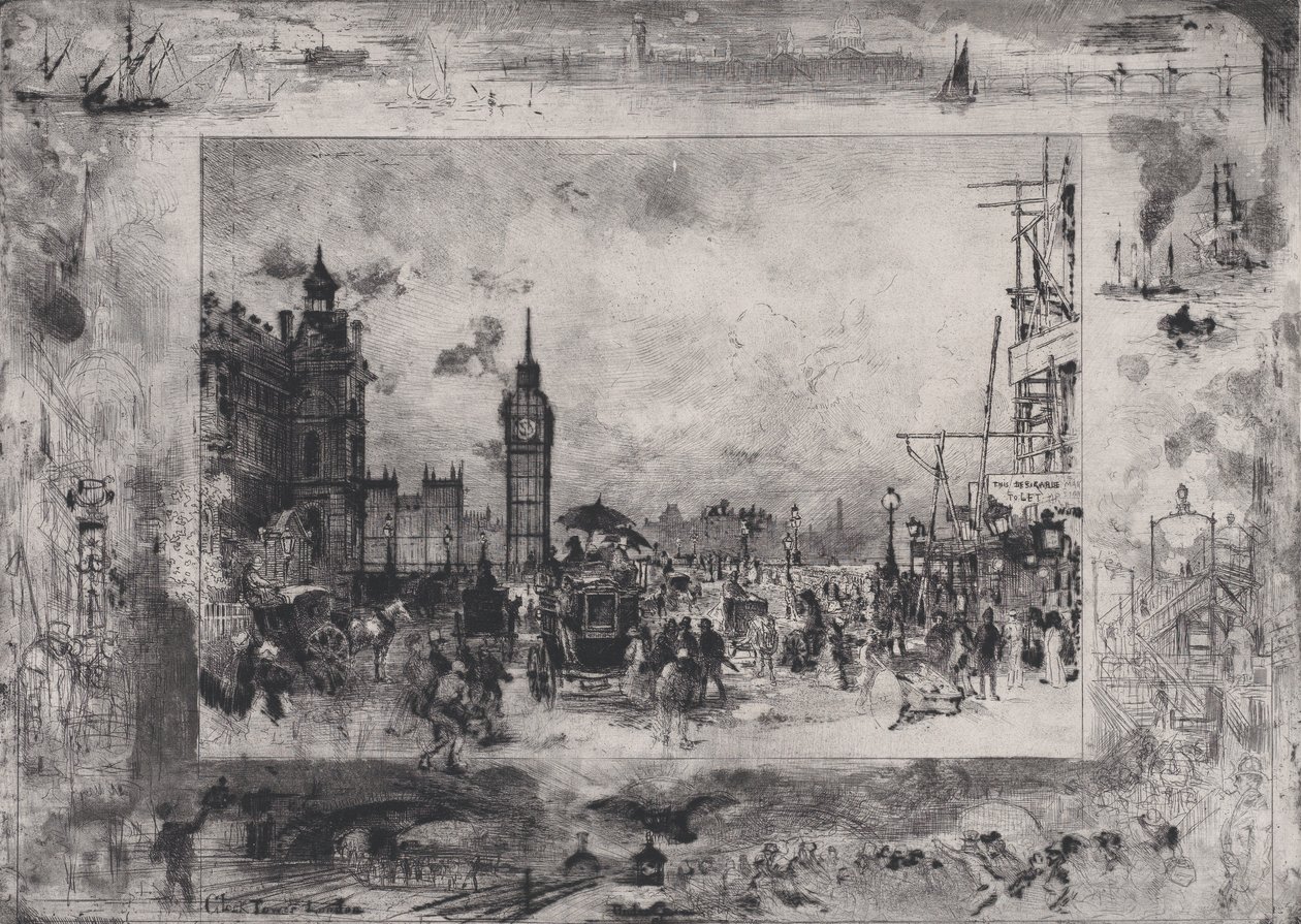 Ponte de Westminster, ou Torre do Relógio de Westminster, 1860-98. de Felix Hilaire Buhot