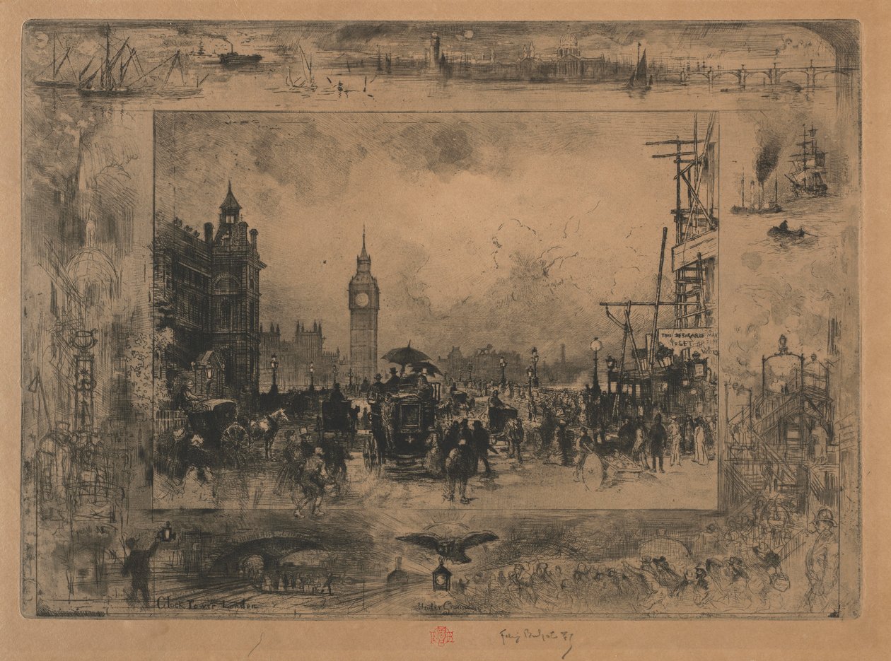 Ponte de Westminster, ou Torre de Westminster, 1884. de Felix Hilaire Buhot