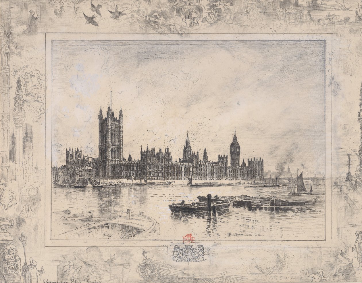 Palácio de Westminster, 1884. de Felix Hilaire Buhot