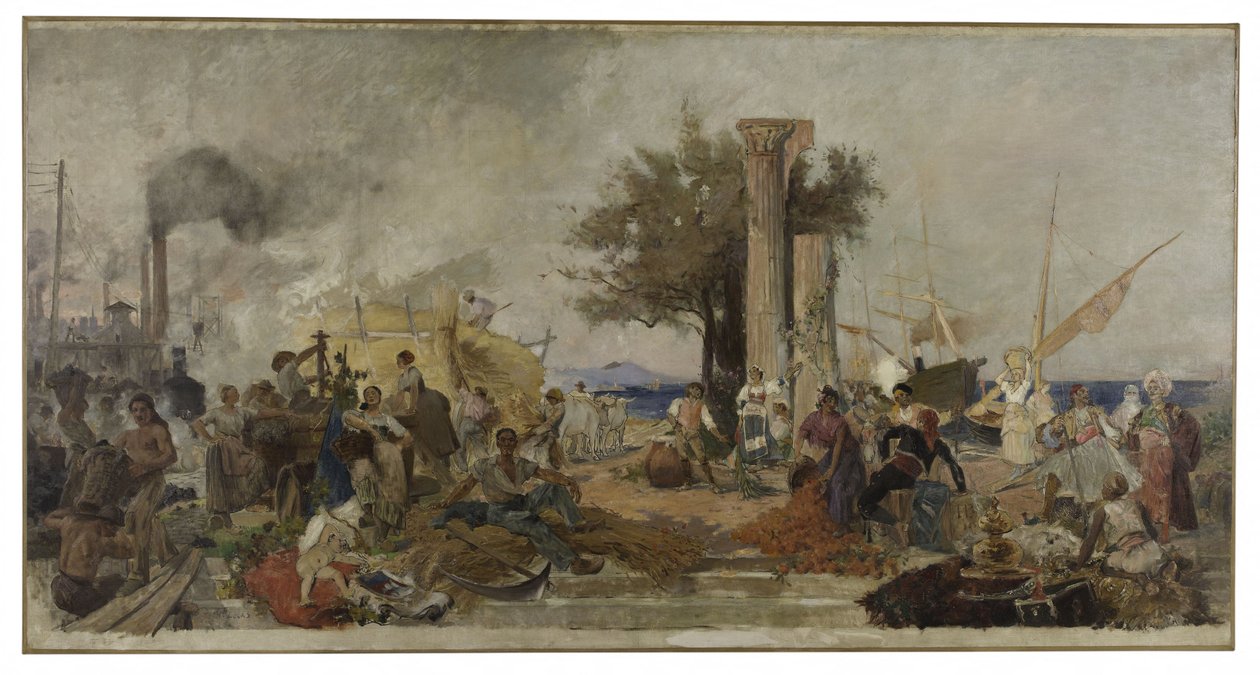 Esboço para a cúpula da Bolsa de Comércio de Paris: Atividade comercial na Europa, ca. 1889 (óleo sobre tela) de Felix Hippolyte Lucas