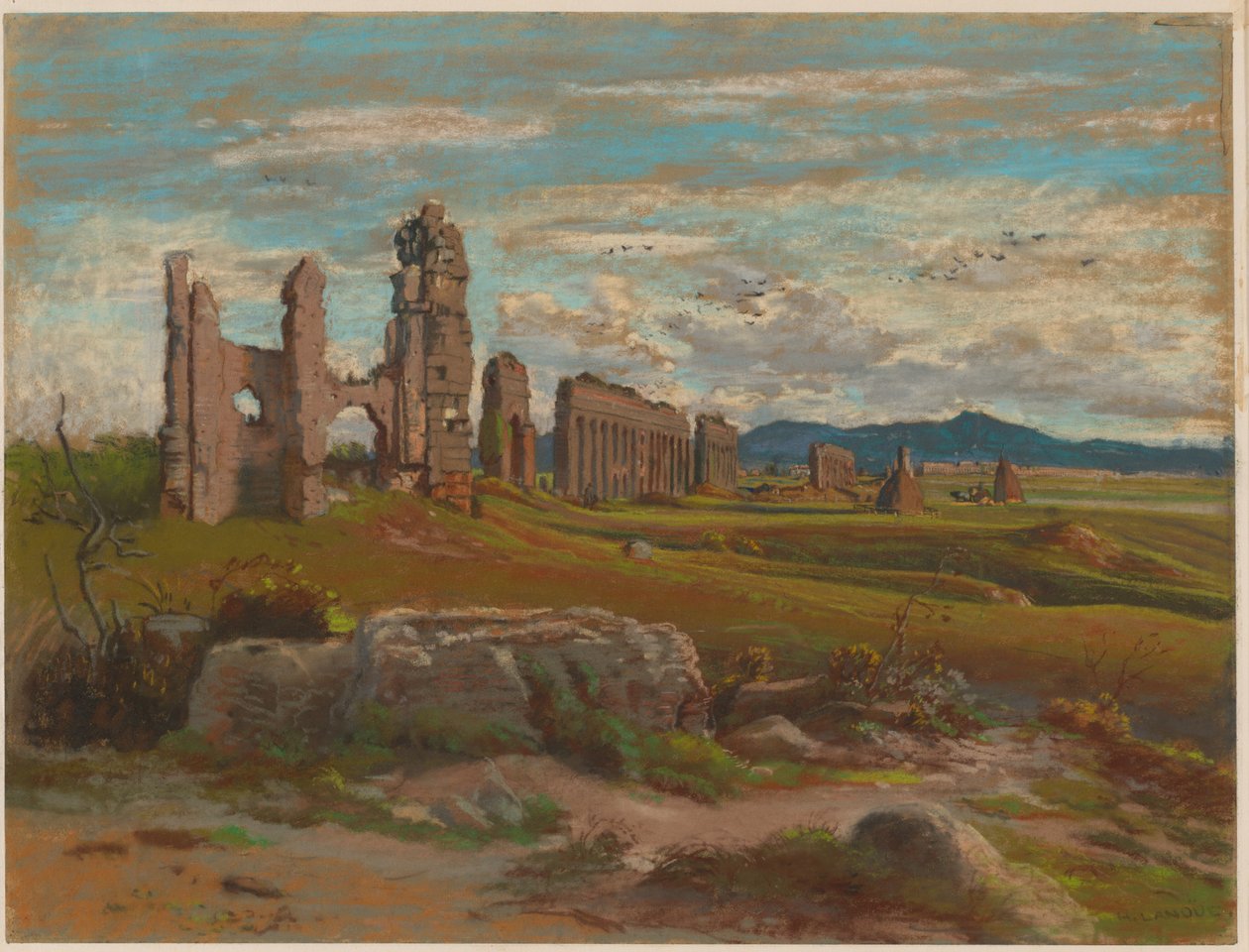 O Aqua Claudia na Campagna Romana de Felix Hippolyte Lanoue