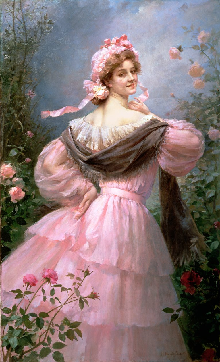 Mulher elegante em um jardim de rosas de Felix Hippolyte Lucas