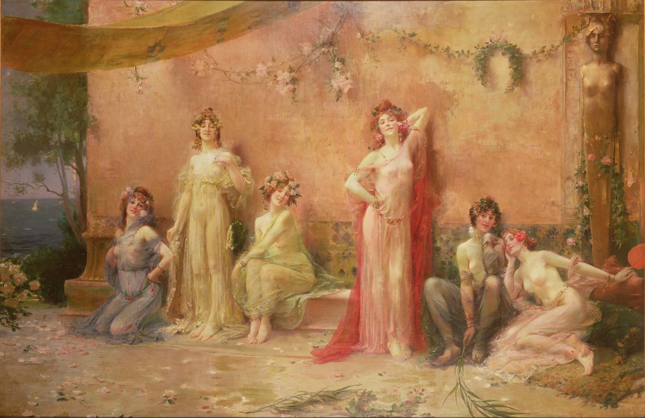 Os temptresses antes de uma parede coberta com graffiti de Felix Hippolyte Lucas