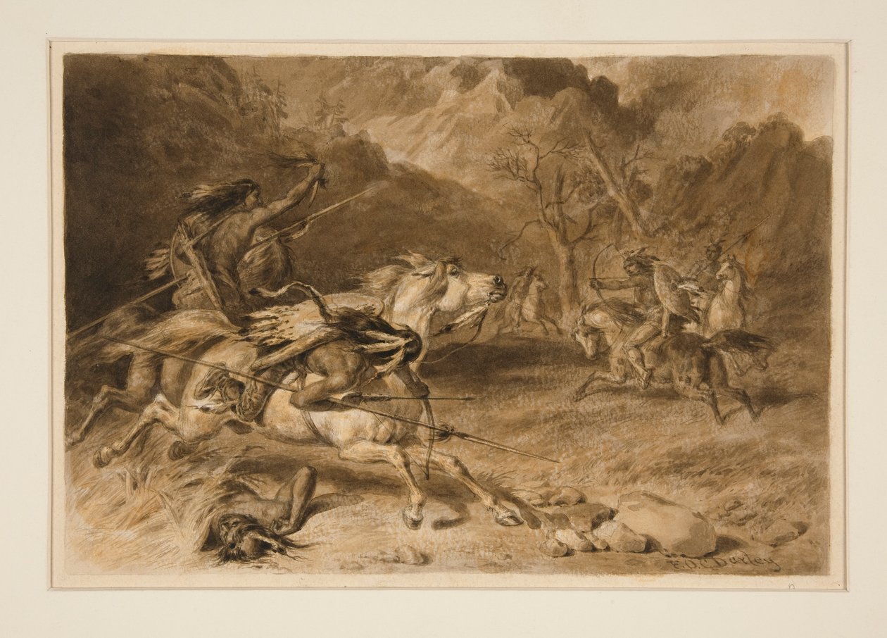 Desenho para The Encounter (Luta Indiana a Cavalo) de Felix O. C. Darley