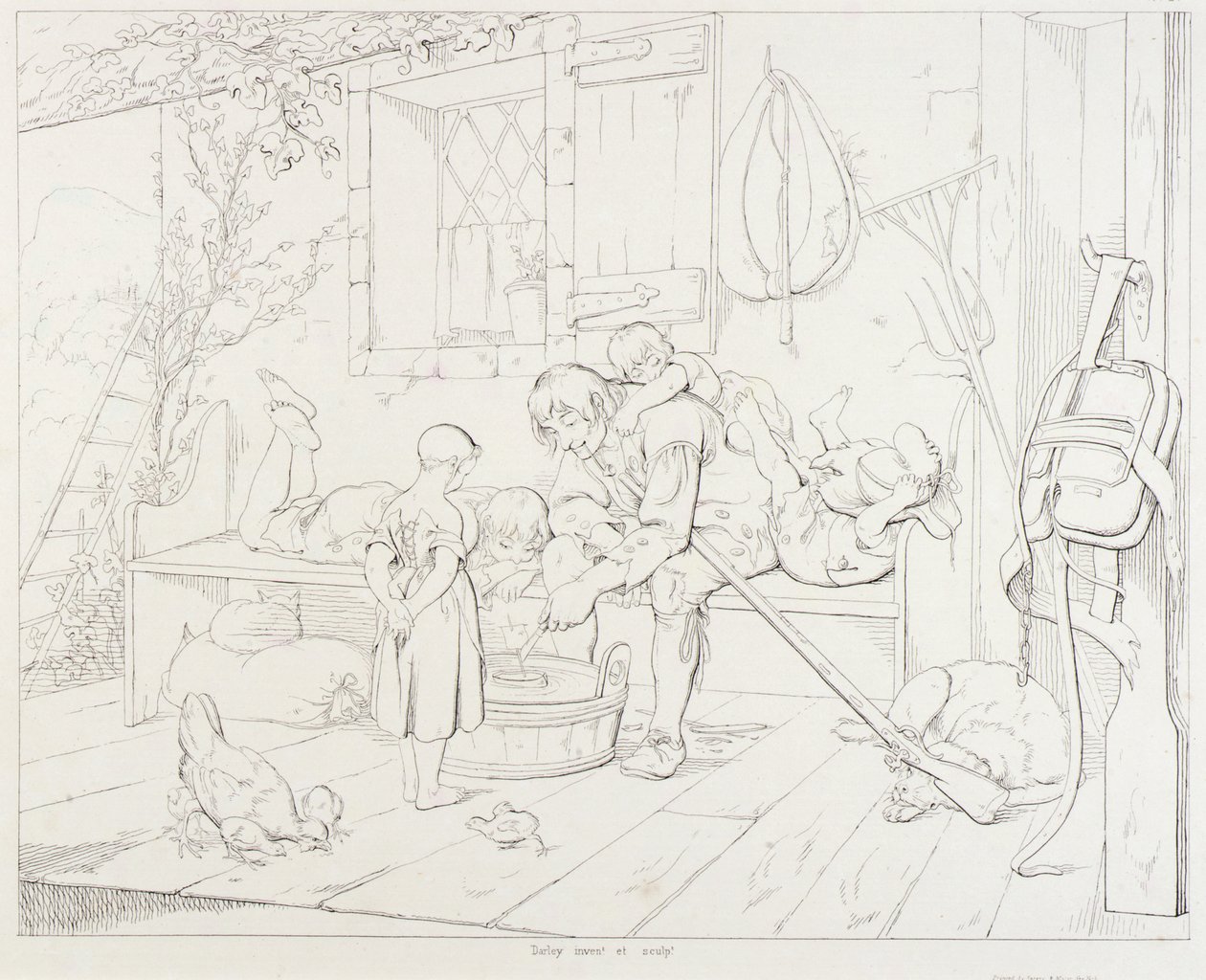 (Rip Van Winkle, ilustração) Rip Divertindo as crianças de Felix Octavius Carr Darley