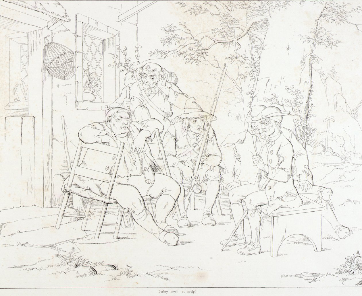 (Rip Van Winkle, ilustração) Rip com Junto na estalagem da aldeia de Felix Octavius Carr Darley