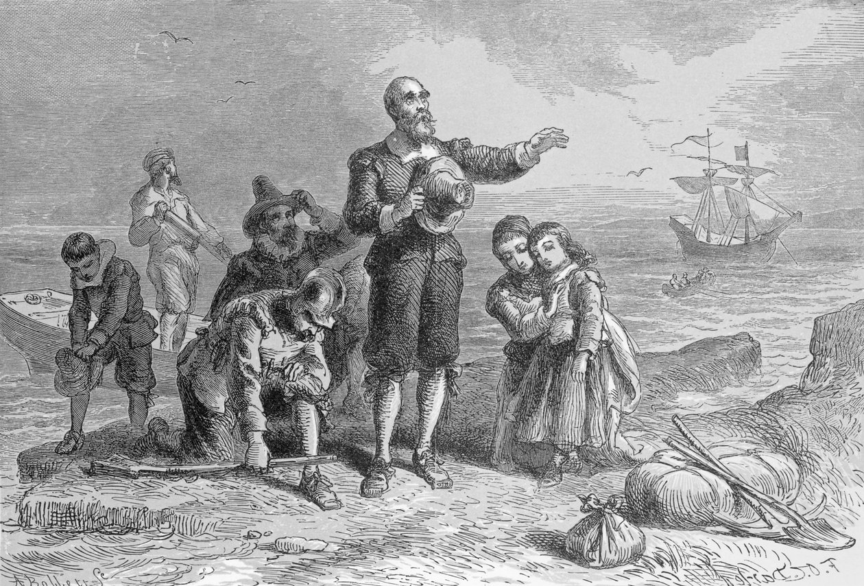 Aterrissagem dos peregrinos, 1620, gravada por A. Bollett, de &39;Harper&39;s Monthly&39;, 1857 de Felix Octavius Carr Darley
