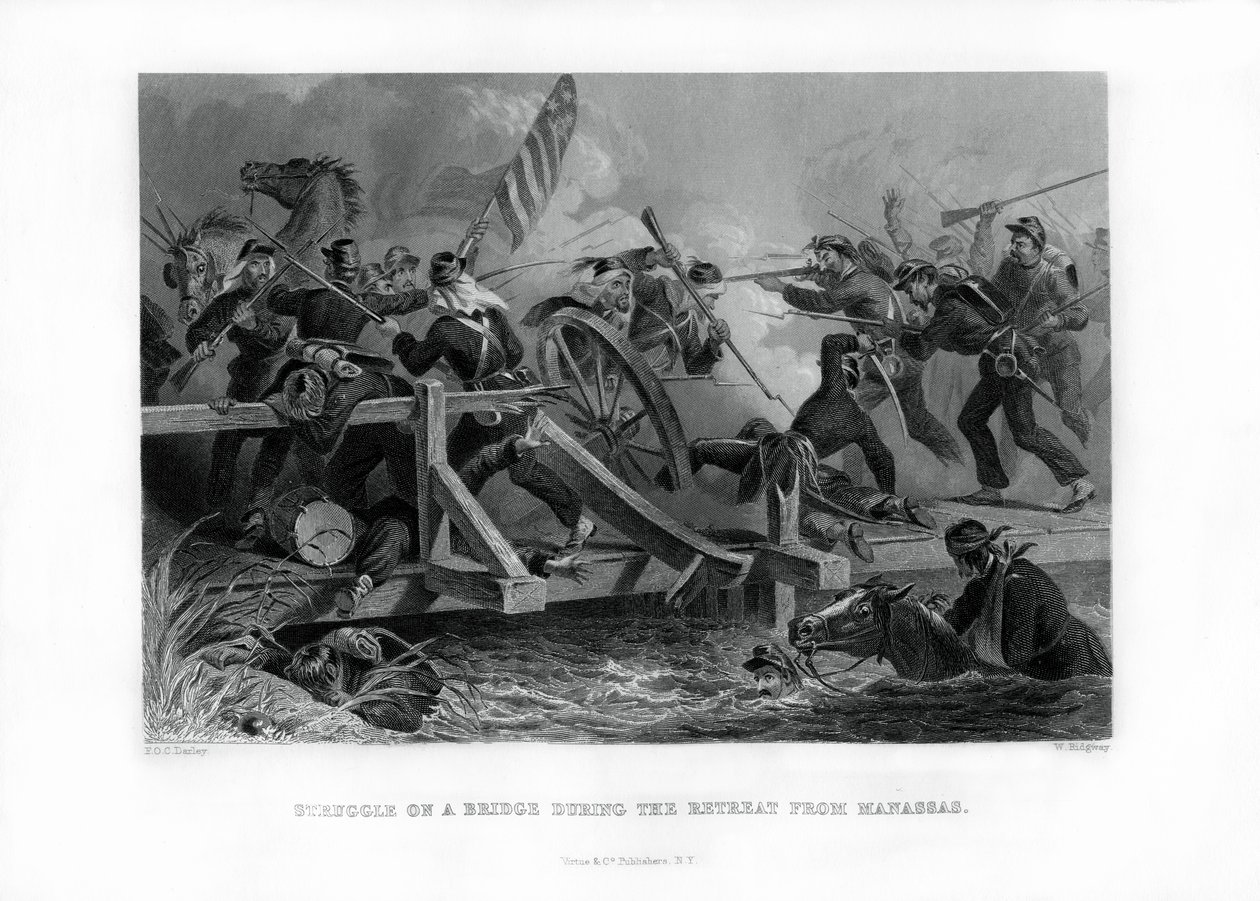 Lute em uma ponte durante o retiro de Manassas, Virgínia, 1862-1867. de Felix Octavius Carr Darley
