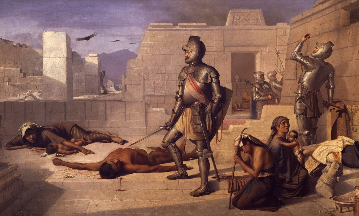 Massacre de Chobala durante a conquista espanhola, por Felix Parra (1845-1919), México de Félix Parra