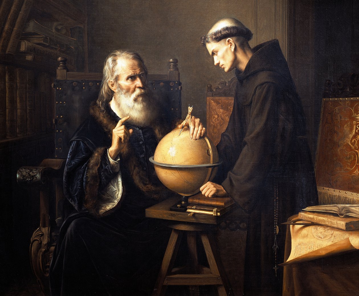 Retrato de Galileu Galilei (1564-1642) explicando suas teorias na Universidade de Pádua de Félix Parra