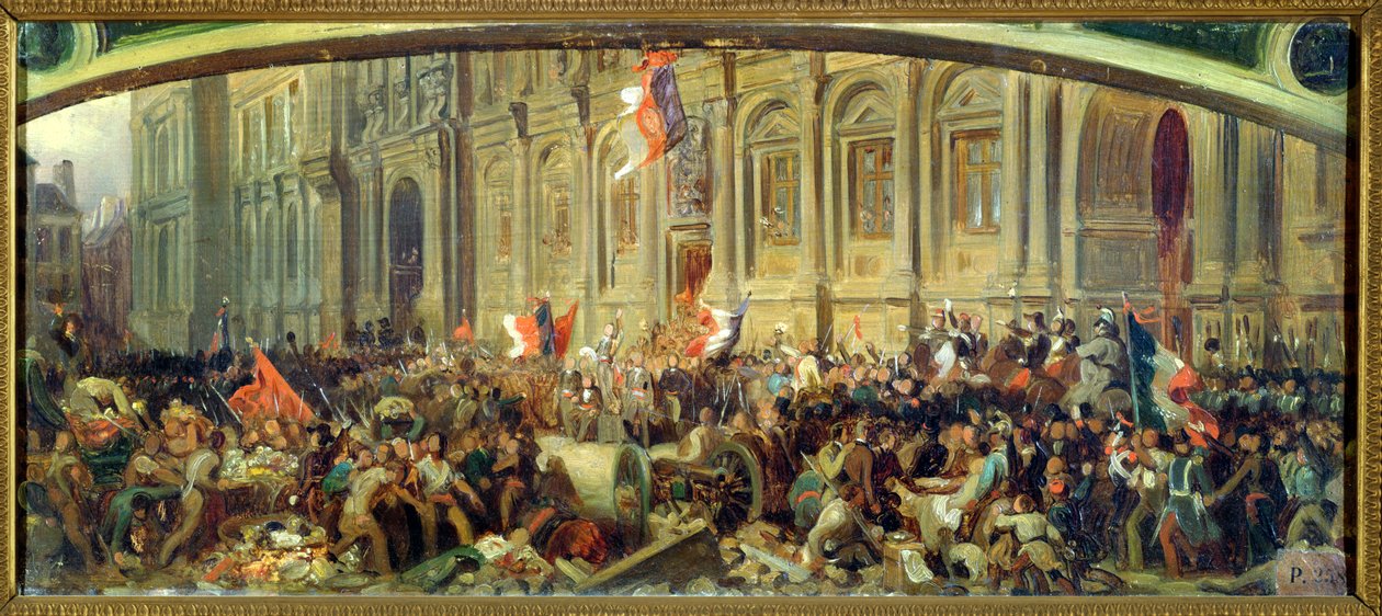 Alphonse de Lamartine (1790-1869) Rejeitando a bandeira vermelha no Hotel-de-Ville, Paris, 25 de fevereiro de 1848 de Felix Philippoteaux
