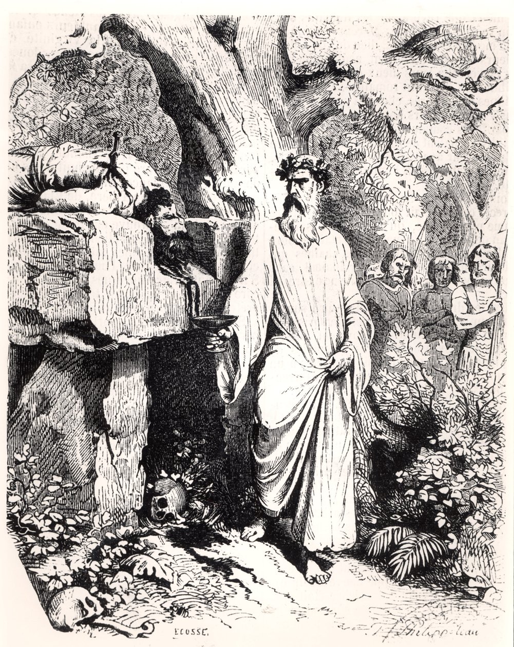 Sacrifício humano por um druida gaulês, de &39;Histoire de France&39; por LP Anquetil, 1851 de Felix Philippoteaux