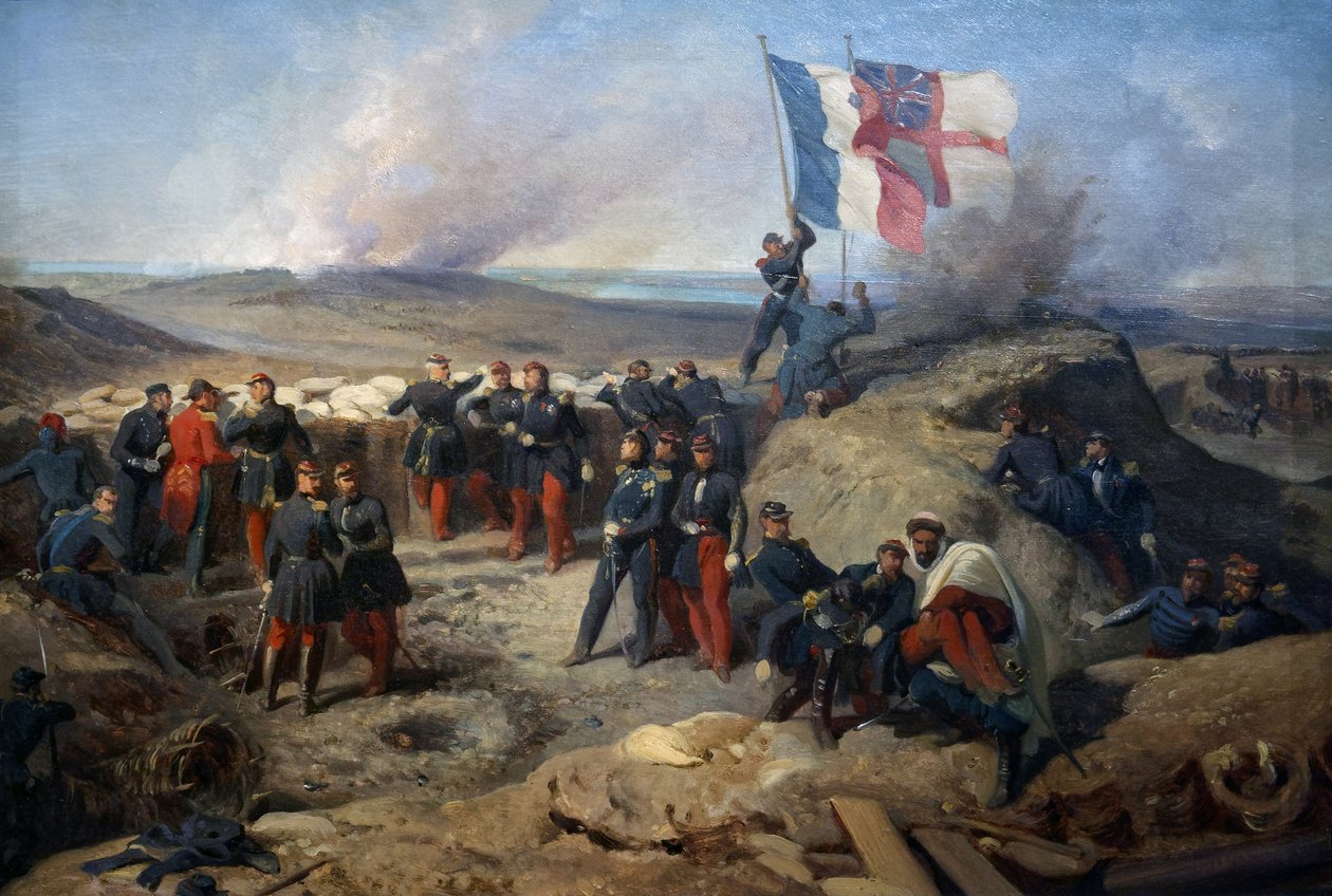 Marechal Aimable Pelissier e sua equipe na Sebastopol em 8 de setembro de 1855, c.1856-71 (óleo sobre papel, marouflee sobre lona) de Felix Philippoteaux