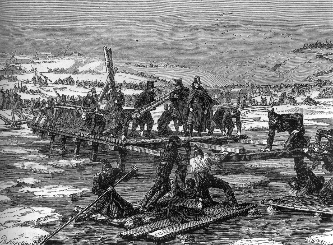 Pontoneiros do exército napoleónico atravessam o Berezina de Felix Philippoteaux