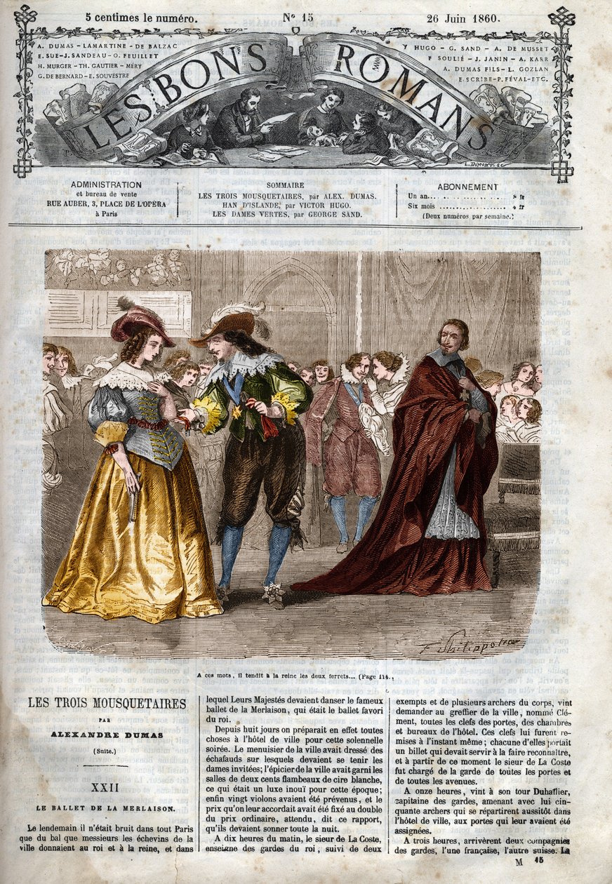 Série romana: "Os Três Mosqueteiros" de Alexandre Dumas (1802-1870) Ilustração do Capítulo XXII em "Os bons romances". de Felix Philippoteaux