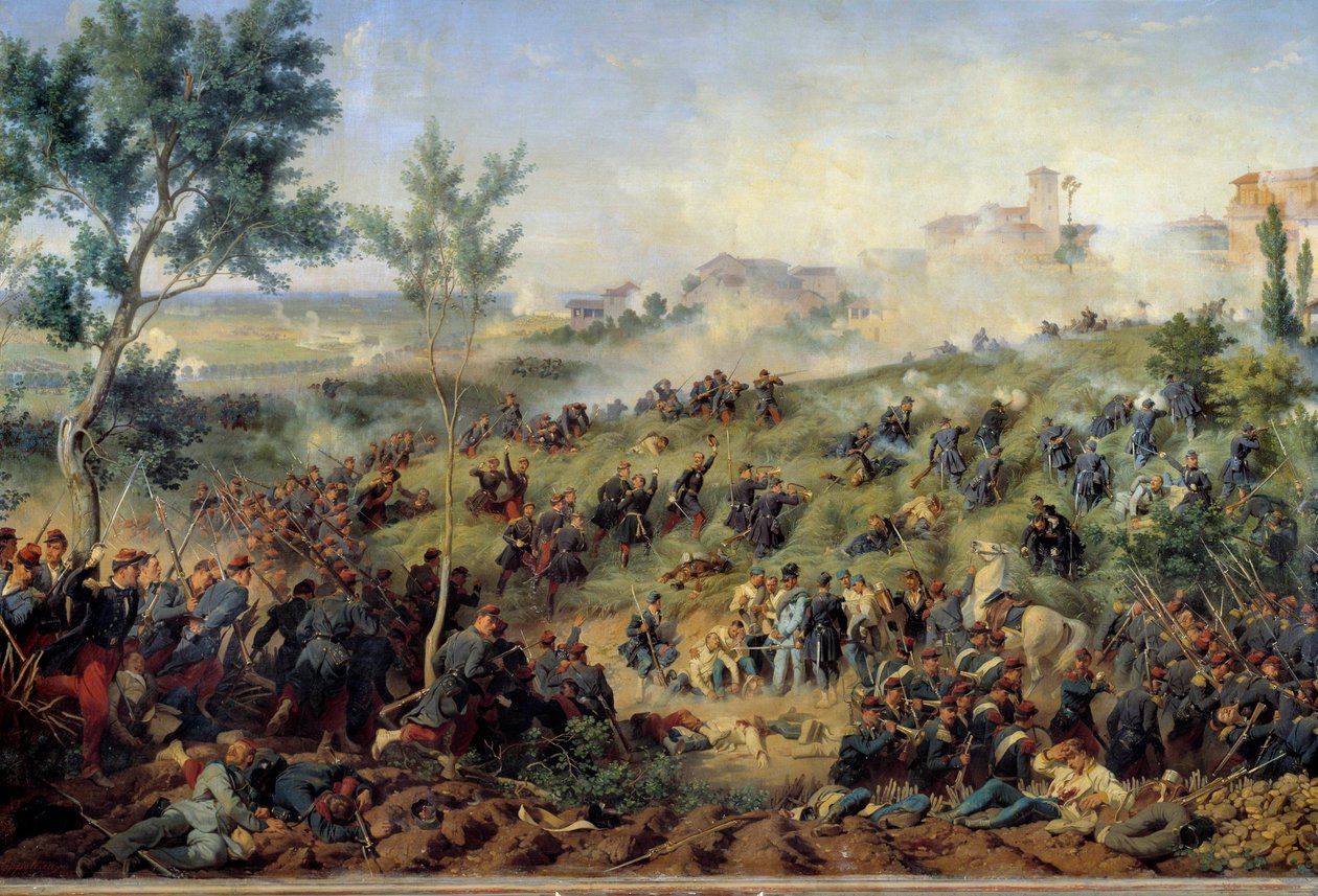 Vista da Batalha de Montebello di Casteggio, 20/05/1859 A França vence o exército austríaco. Pintura de Henri-Felix-Emmanuel Philippoteaux (1815-1884) 1862. Dim. 1x1,5 m. Paris, Musee de l