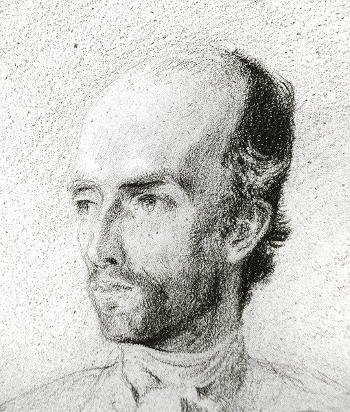 Retrato de um Homem, c.1845 (giz negro elevado com branco sobre papel castanho) de Félix Ziem