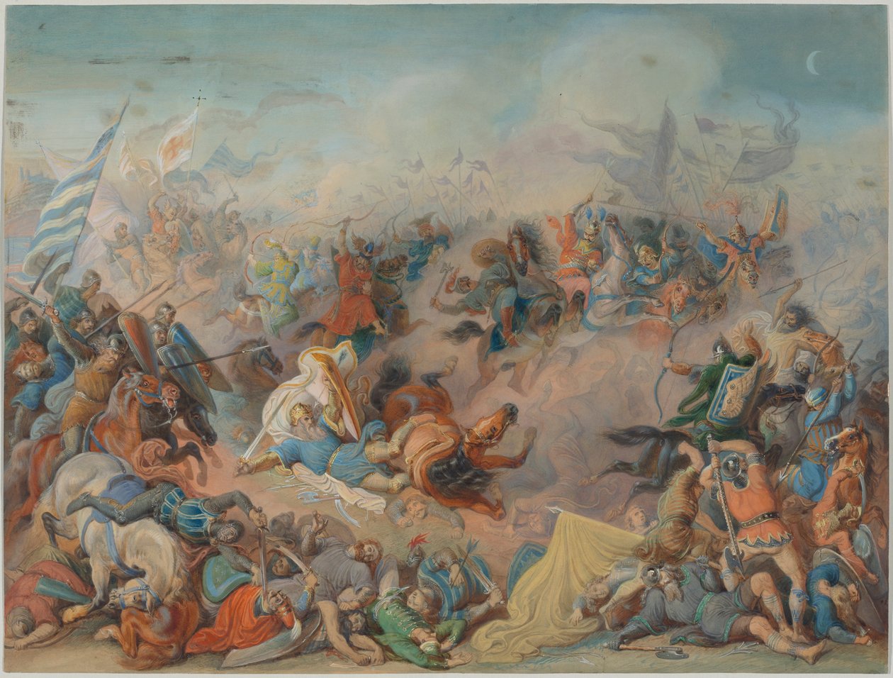 Morte do duque Luitpold na batalha húngara de 907 perto de Pressburg de Feodor (Theodor) Dietz