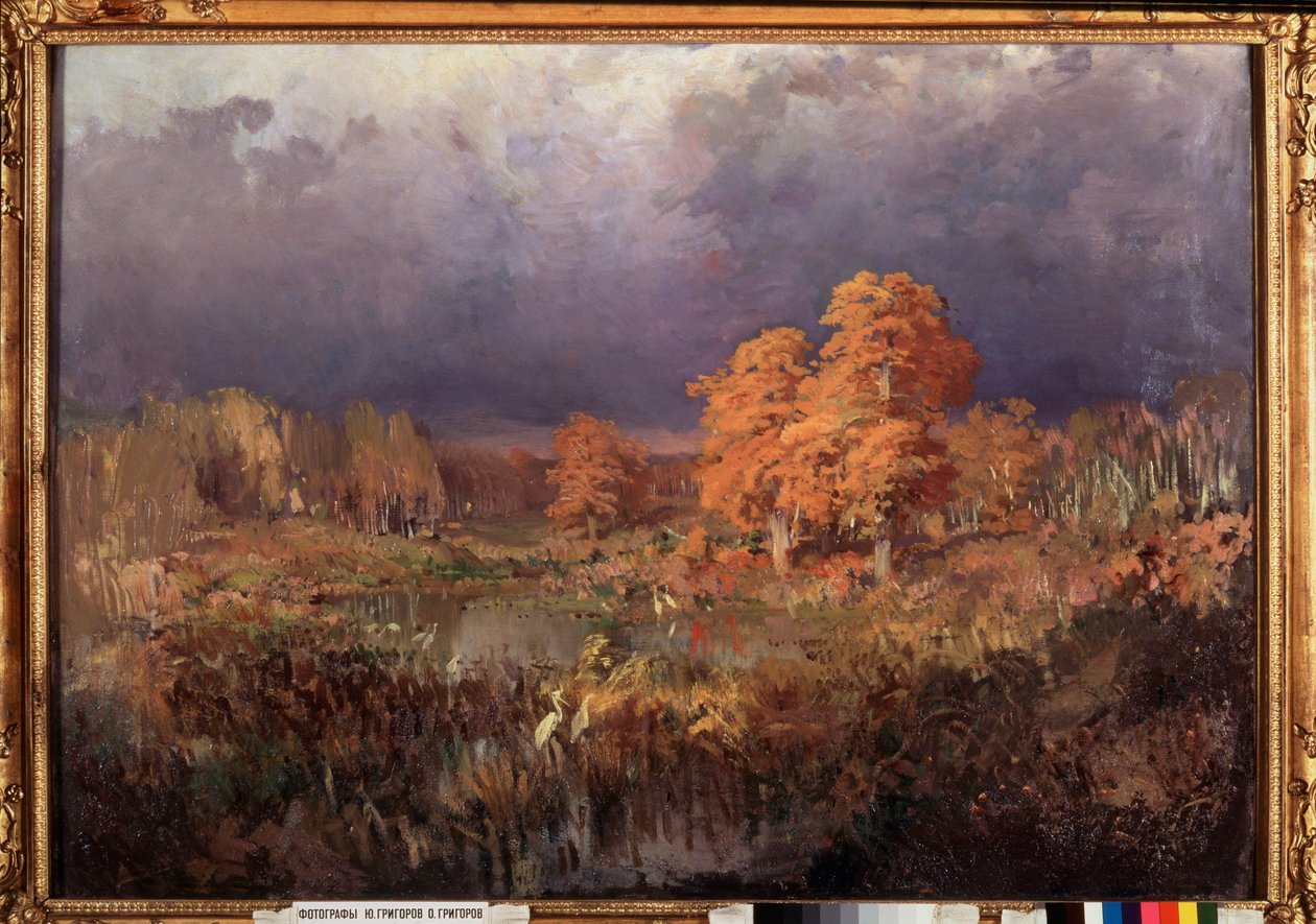 Pântano na Floresta, Outono - Pintura de Fyodor Vasilyev (Feodor Alexandrovich, Fiodor Alexandrovitch Vasiliev (1850-1873), óleo sobre tela de Feodor Alexandrovich Vassiliev