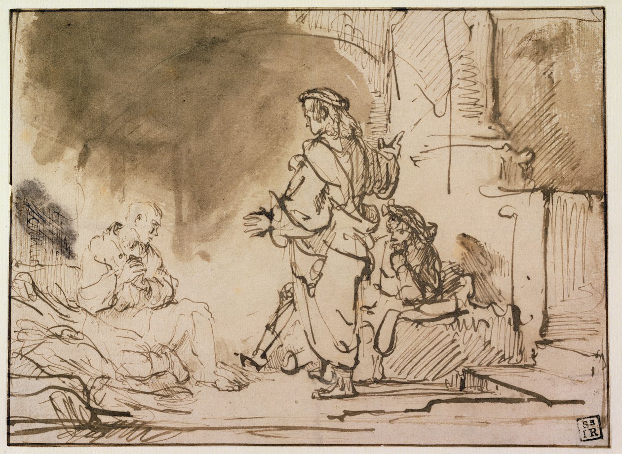 José Interpretando Sonhos na Prisão (caneta, tinta marrom e papel) de Ferdinand Bol