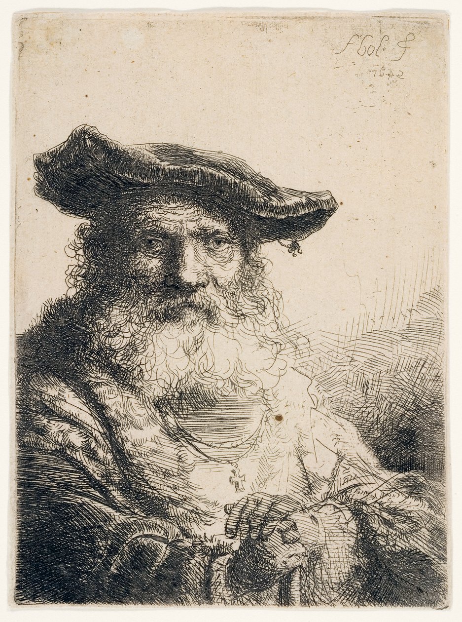 Velho homem com barba de fluxo, 1642 de Ferdinand Bol