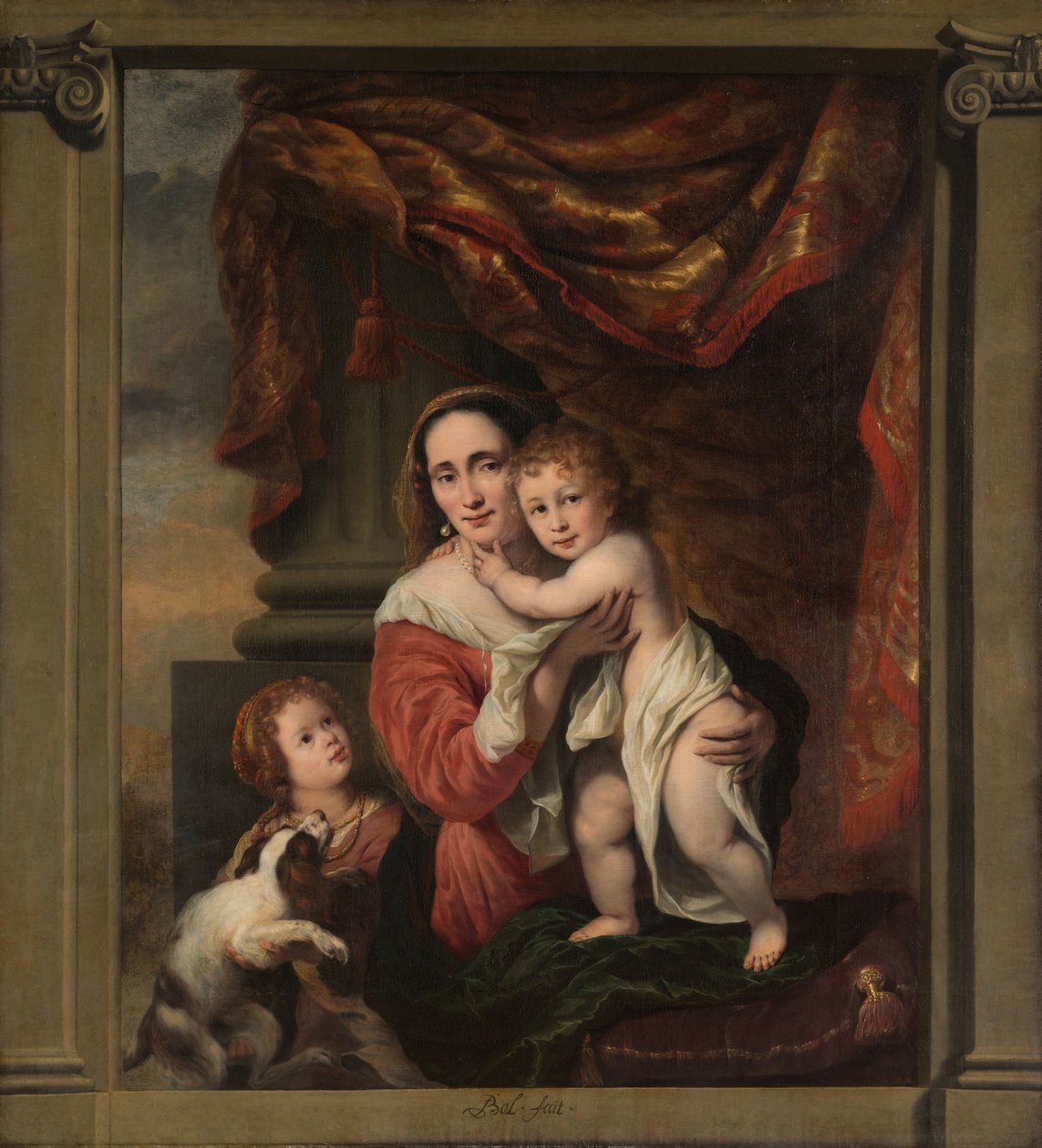 Retrato de Johanna de Geer com seus dois filhos Cecilia e Laurens de Ferdinand Bol