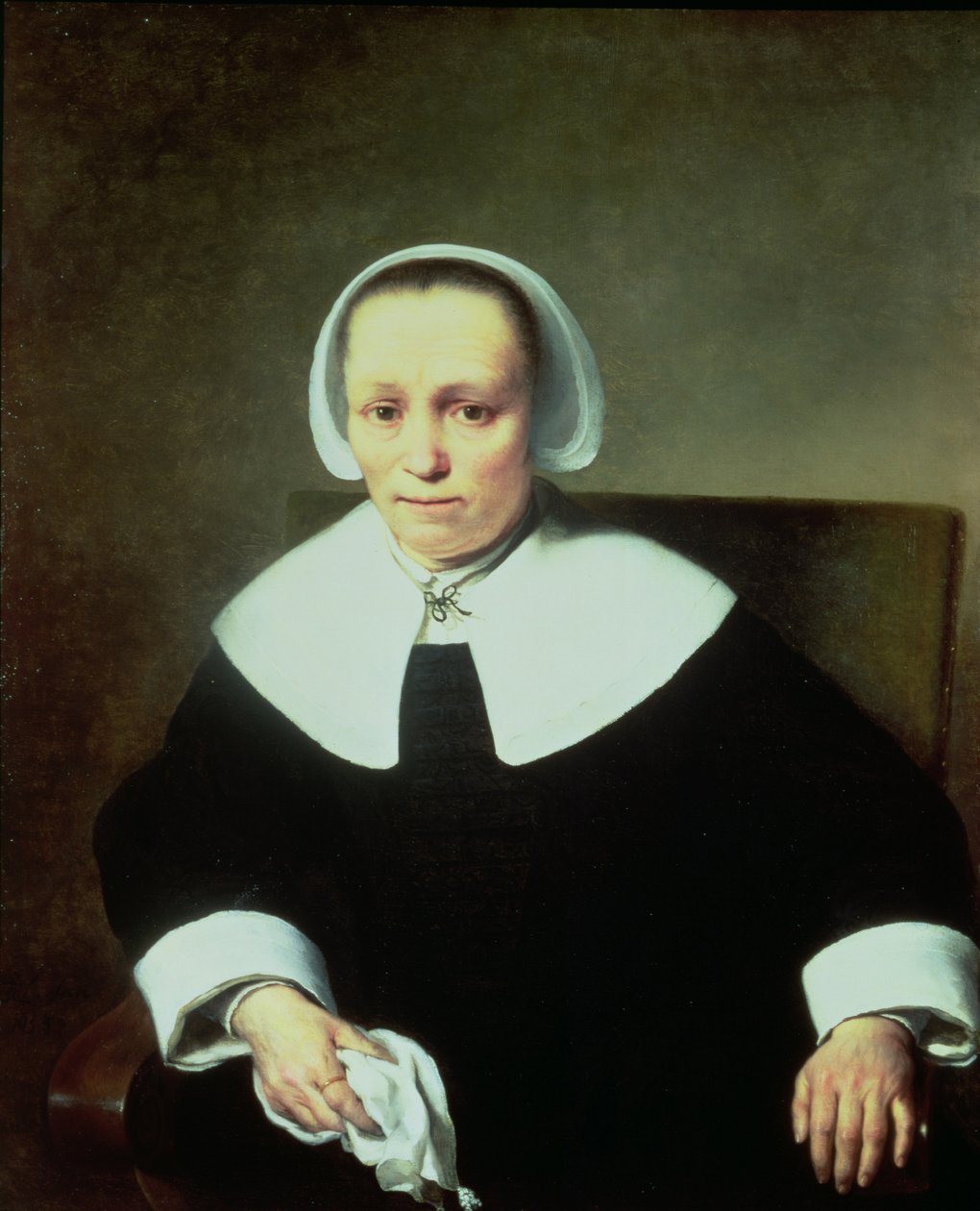 Retrato de uma senhora com colarinho branco e algemas de Ferdinand Bol