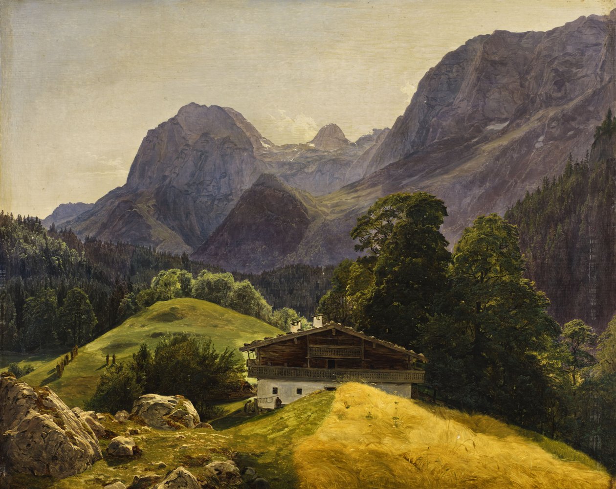 O Taubensee com o Steinberg no Ramsau perto de Berchtesgaden, vista para o Reiteralpe de Ferdinand Georg Waldmuller