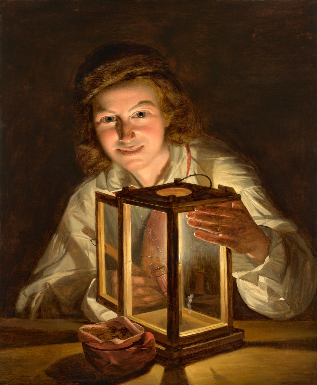 Menino, com, um, barraca, lanterna de Ferdinand Georg Waldmuller