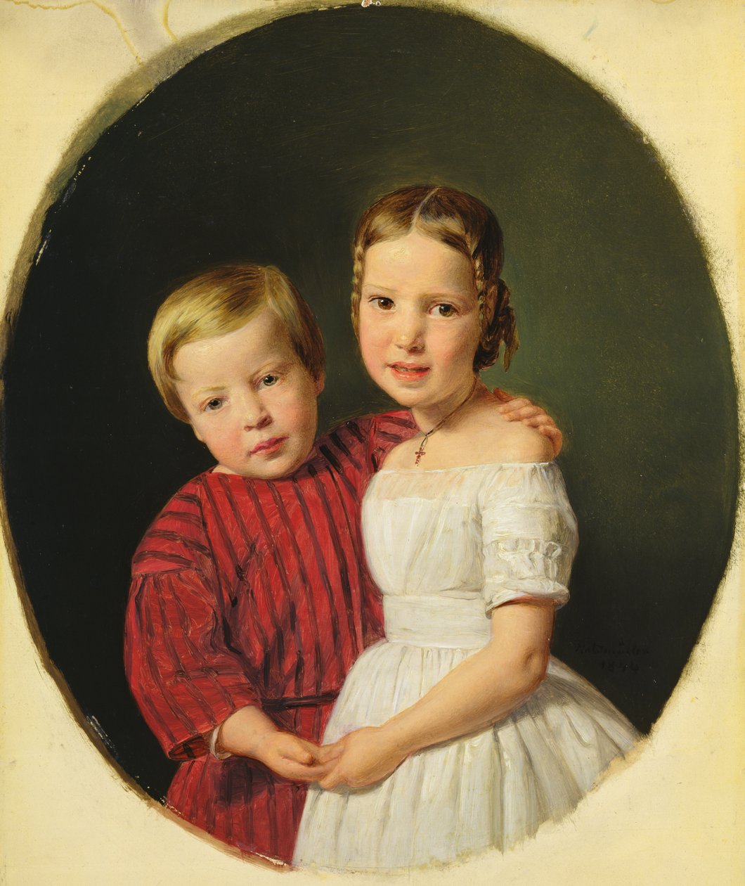 Retrato de duas crianças, 1844 de Ferdinand Georg Waldmuller