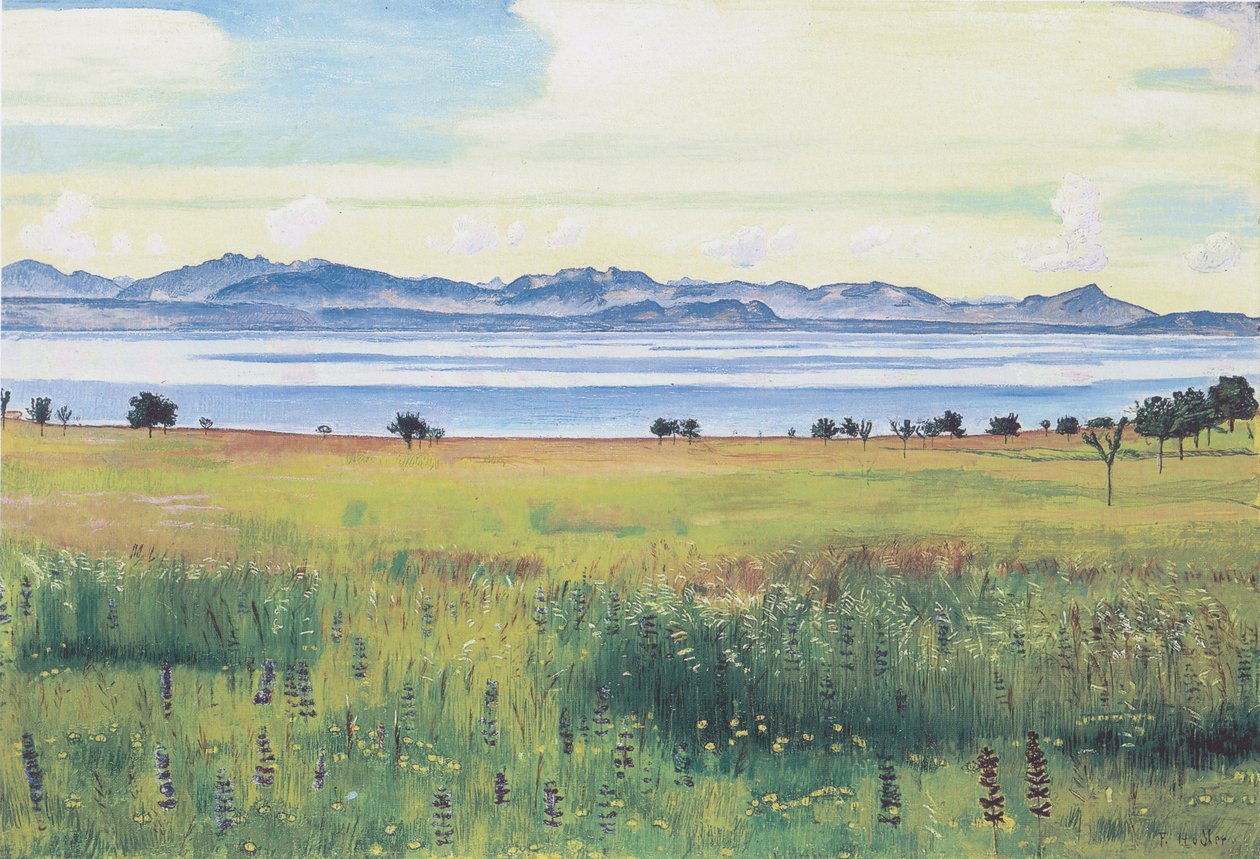 Lago de Genebra a partir de St Prex de Ferdinand Hodler