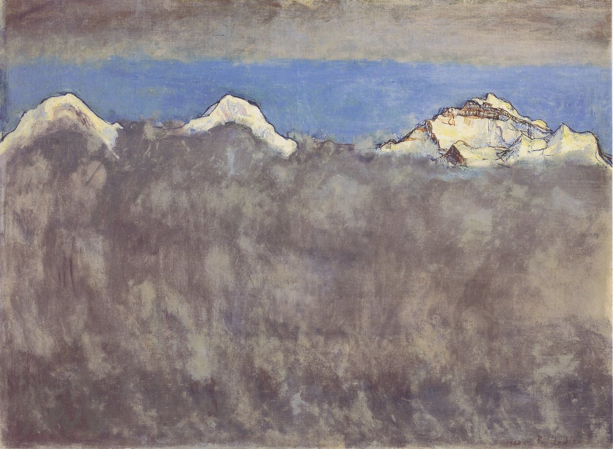 Eiger, Mönch e Jungfrau acima do mar de nevoeiro de Ferdinand Hodler