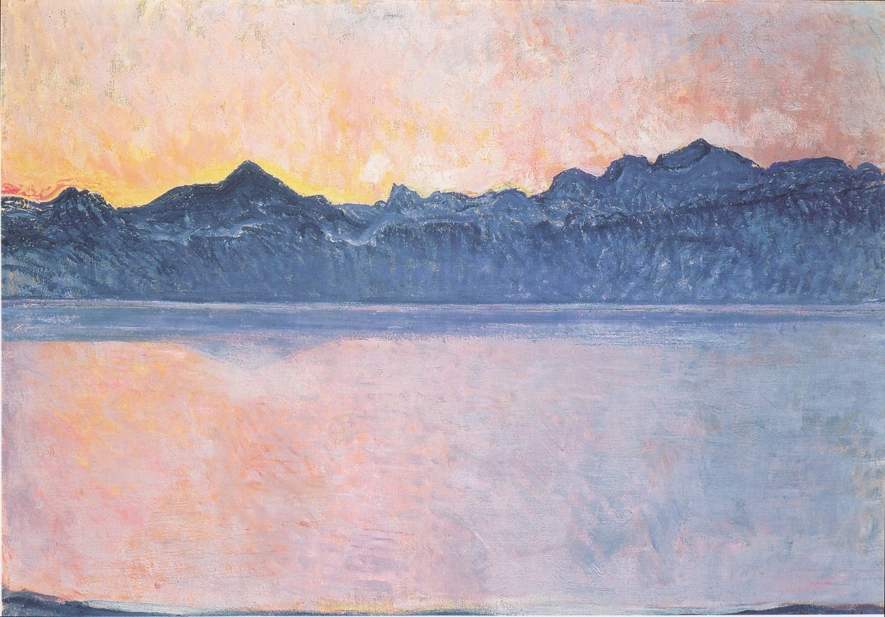 Lago de Genebra com o Monte Branco na luz da manhã de Ferdinand Hodler