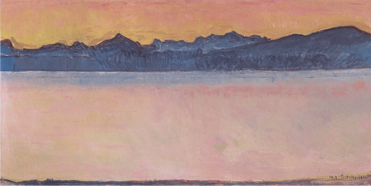 Lago de Genebra com o Monte Branco de manhã vermelho de Ferdinand Hodler