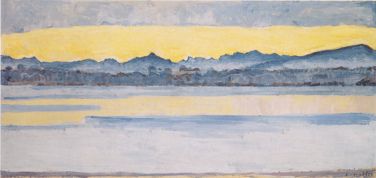 Lago de Genebra com o Mont Blanc na madrugada1 de Ferdinand Hodler