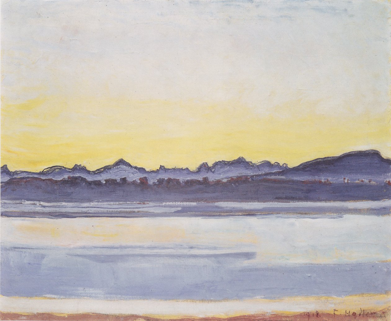 Lago de Genebra com o Monte Branco antes do amanhecer de Ferdinand Hodler