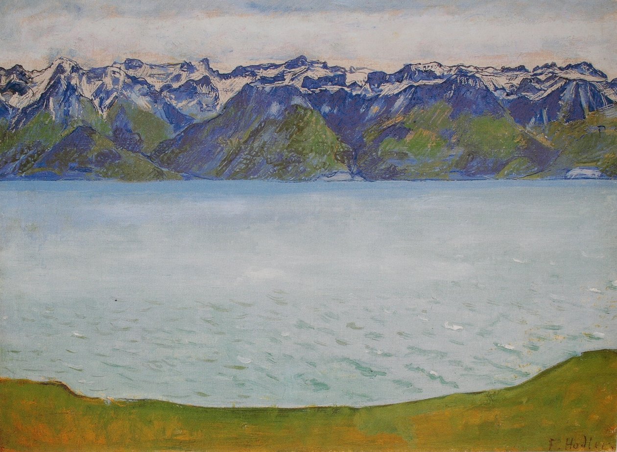 Lago de Genebra com montanhas de Sabóia de Ferdinand Hodler