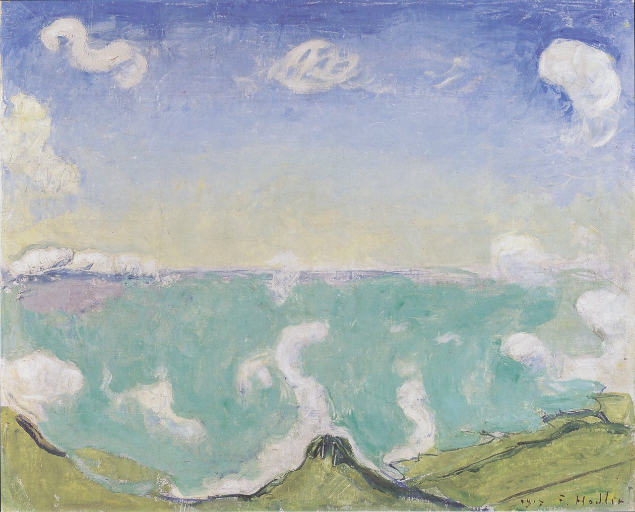 Paisagem, em, Caux, com, nuvens ascendendo de Ferdinand Hodler