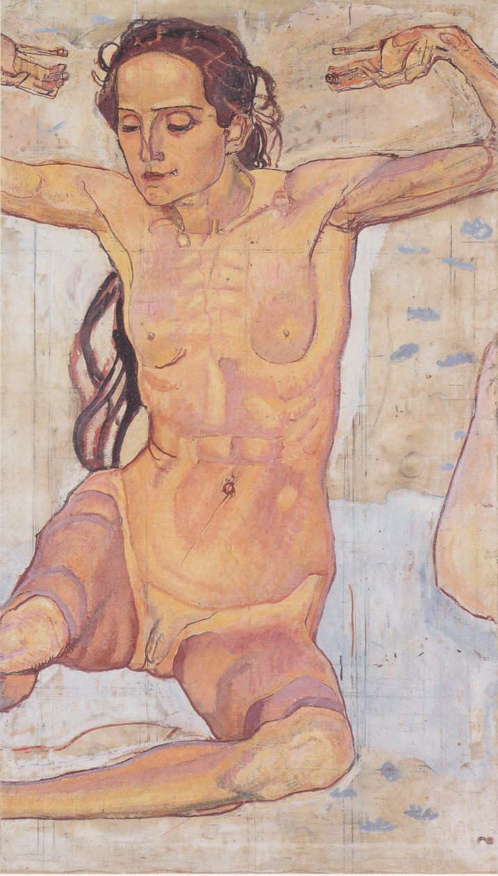 Sentado nu feminino com os braços levantados de Ferdinand Hodler