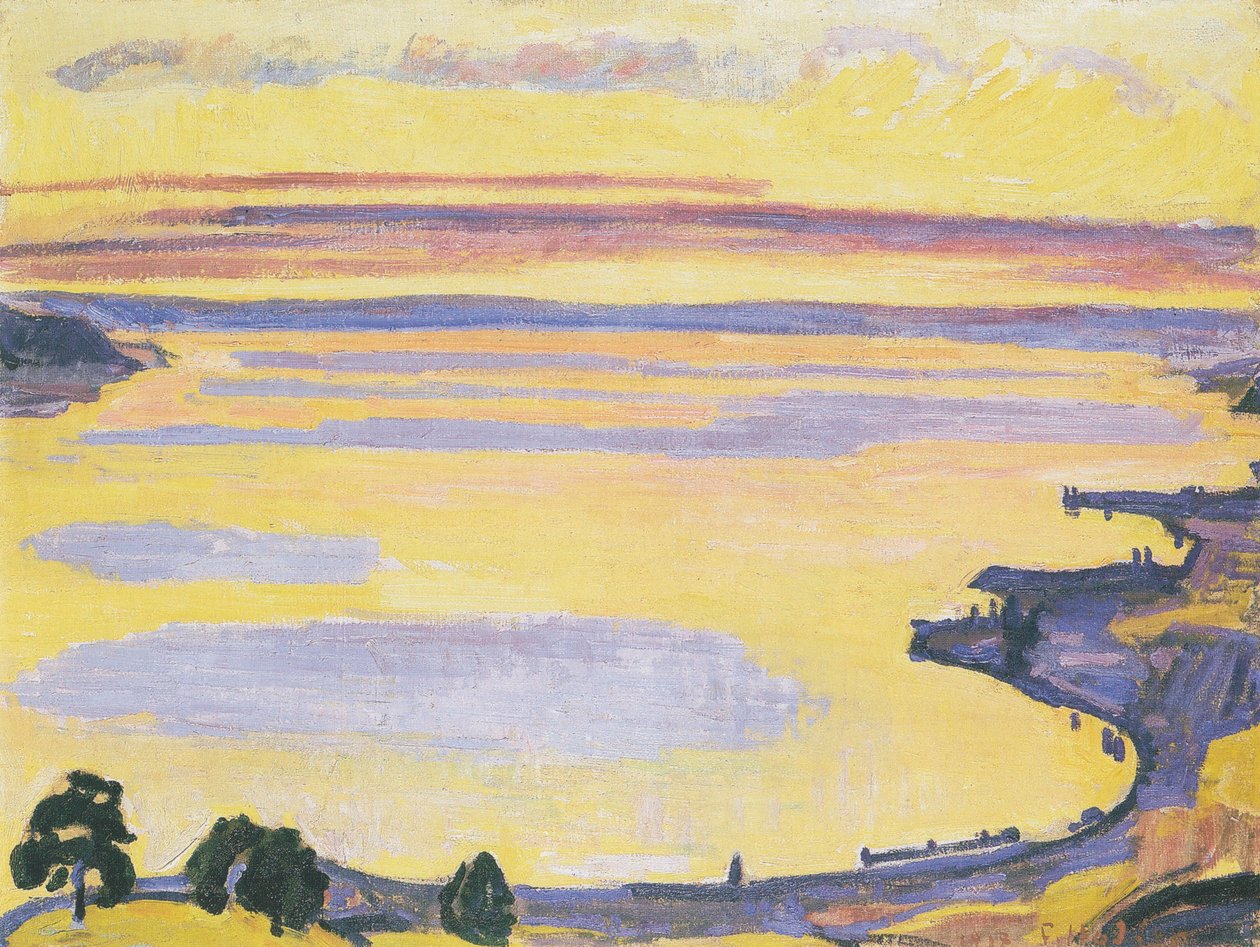 Pôr do sol no lago Genebra de Caux de Ferdinand Hodler