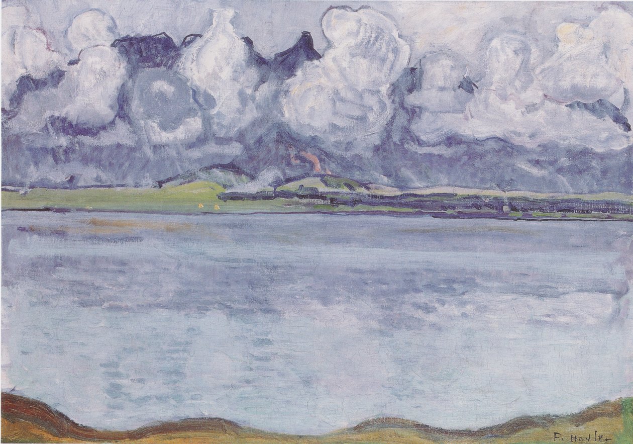 Lago Thun com cadeia Stockhorn em nuvens de Ferdinand Hodler
