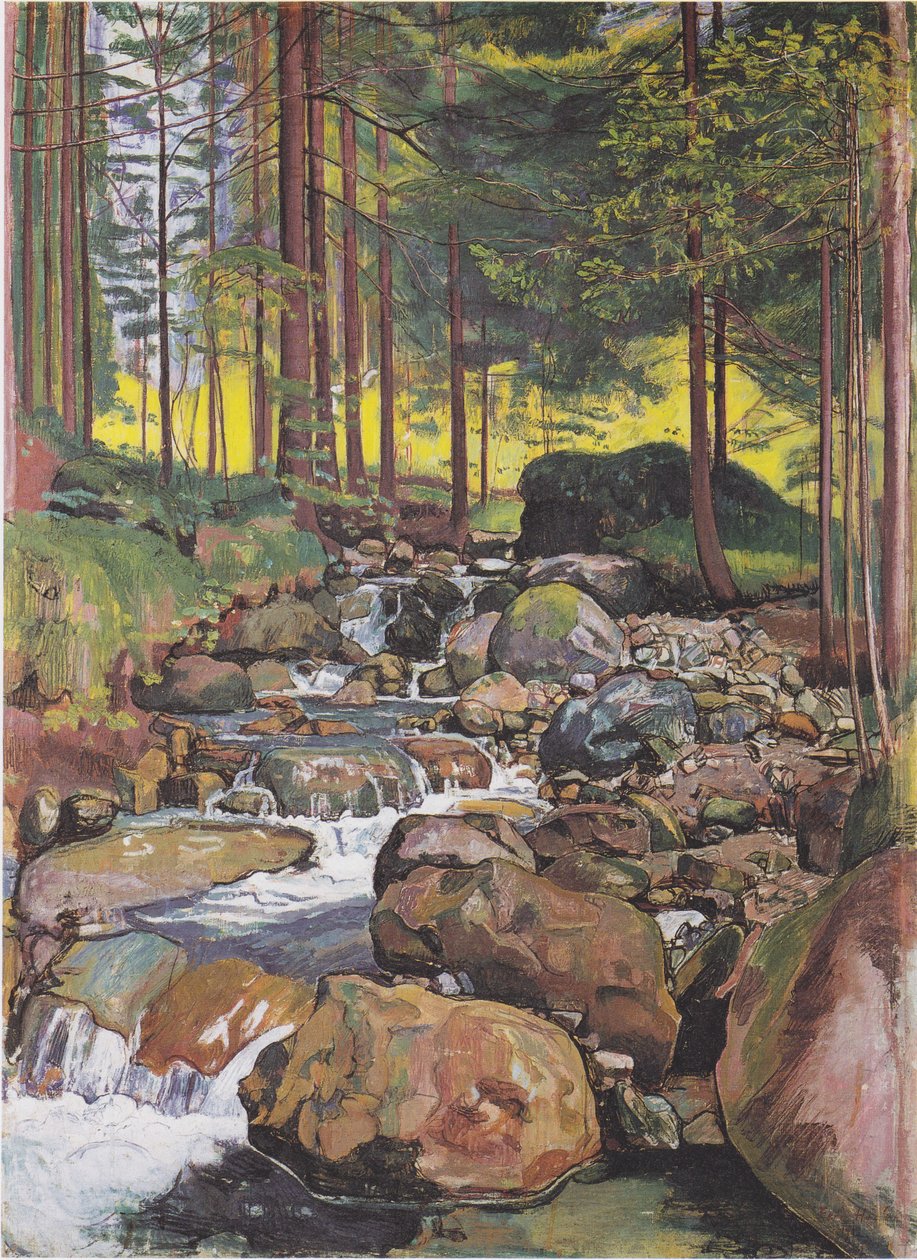 Floresta com córrego da montanha de Ferdinand Hodler