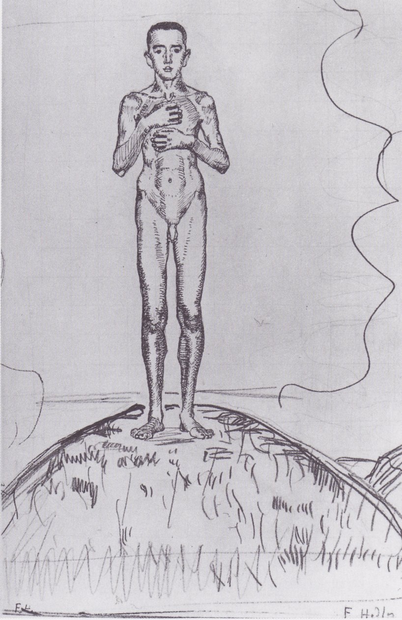 Homem jovem, ficar, ligado, um, colina de Ferdinand Hodler