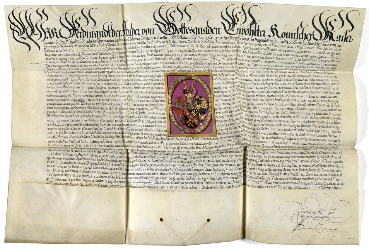 Diploma do Nobel Jacob von Fridrich 1630 de Ferdinand II.