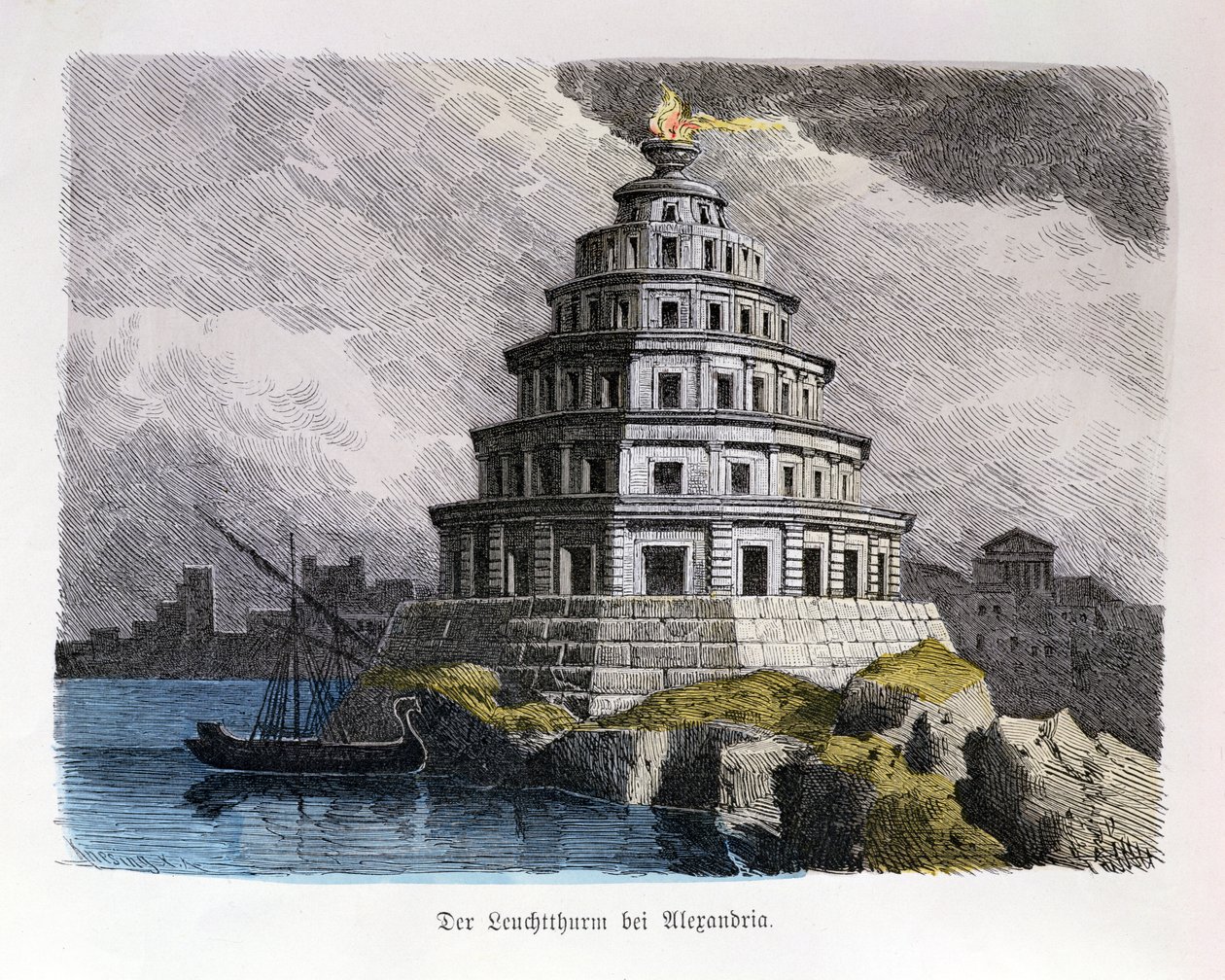 O Grande Farol de Alexandria, de uma série das "Sete Maravilhas do Mundo", publicado em "Munchener Bilderbogen", 1886 de Ferdinand Knab