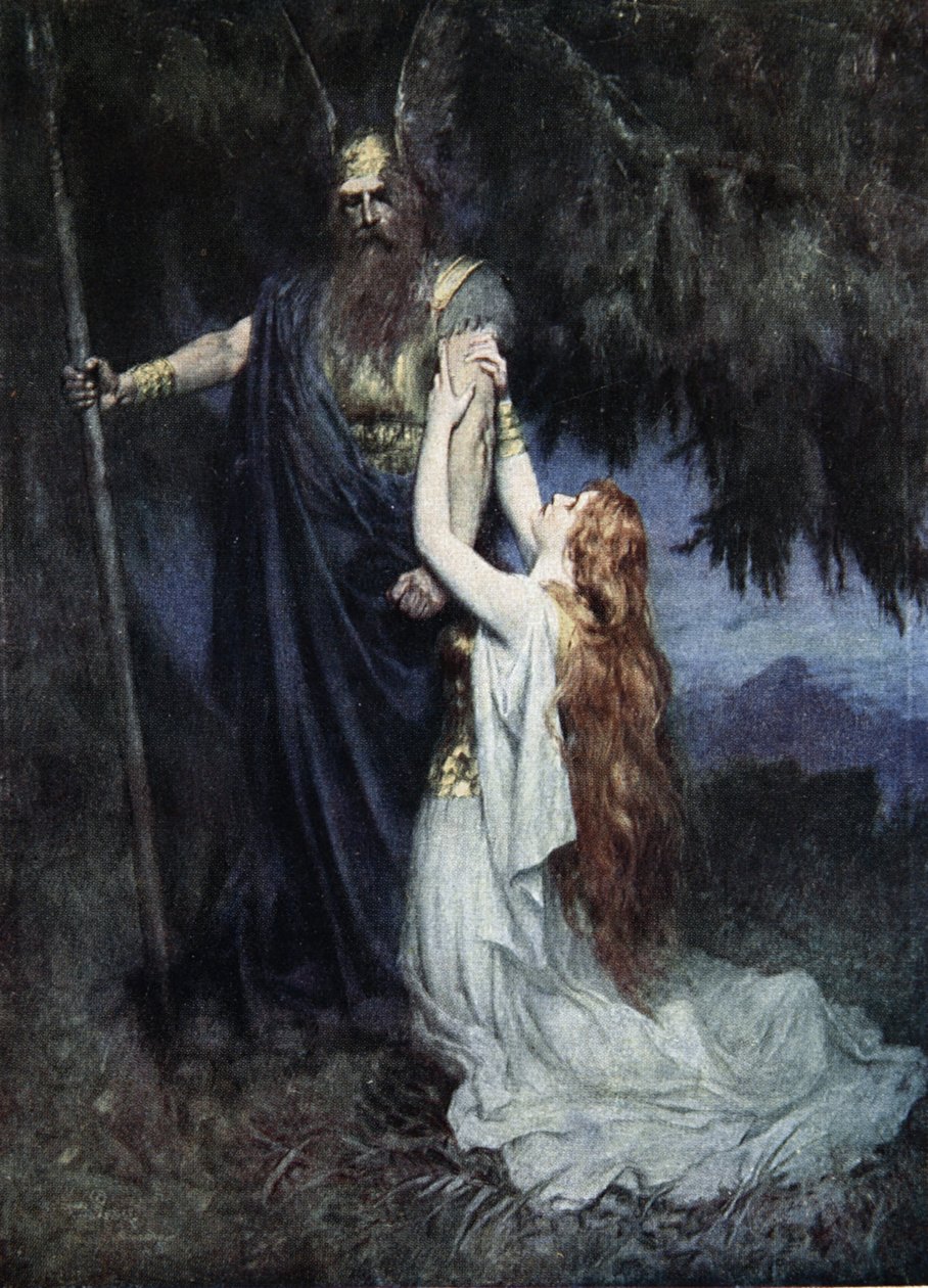 Brunhilde ajoelhou-se a seus pés, de "As Histórias das Óperas de Wagner", de J. Walker McSpadden (1874-1960), 1905 de Ferdinand Leeke