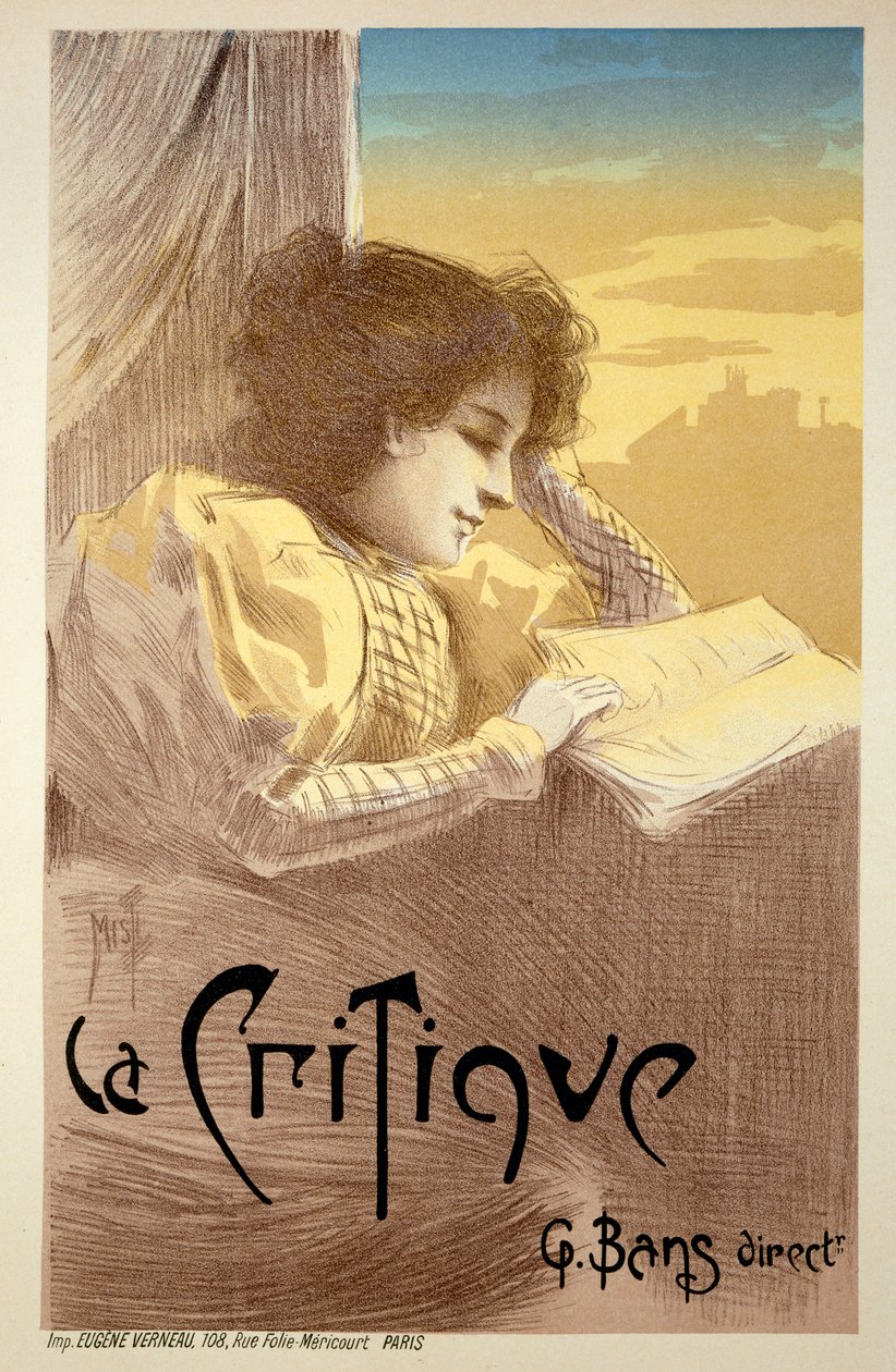 Poster Advertising &39;La Critique&39;, final do século XIX de Ferdinand Misti Mifliez