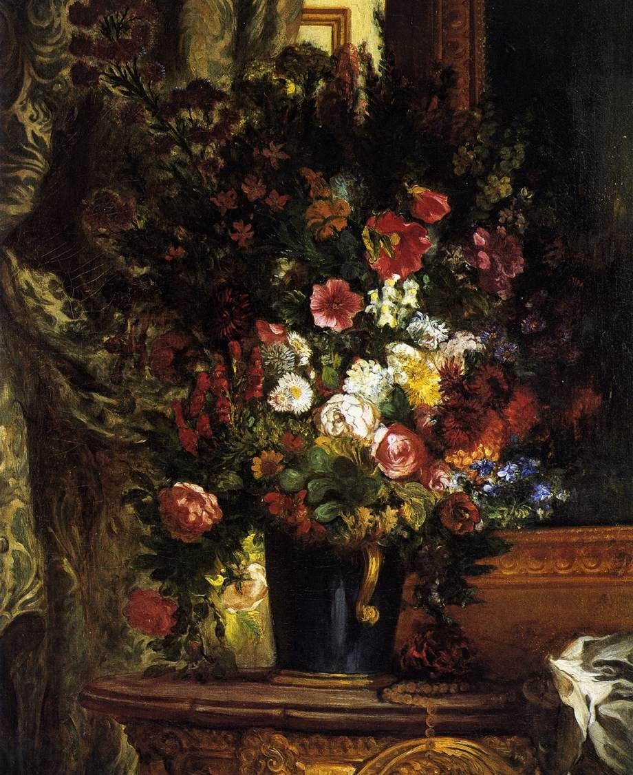 Um vaso de flores em um console de Ferdinand Victor Eugene Delacroix